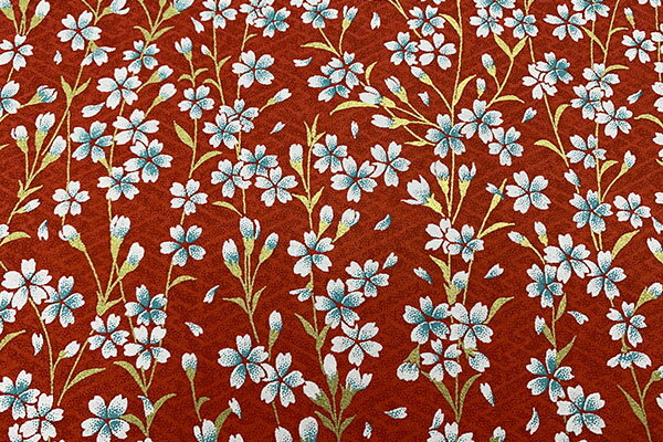 機械漉き友禅紙　赤地に花　8564