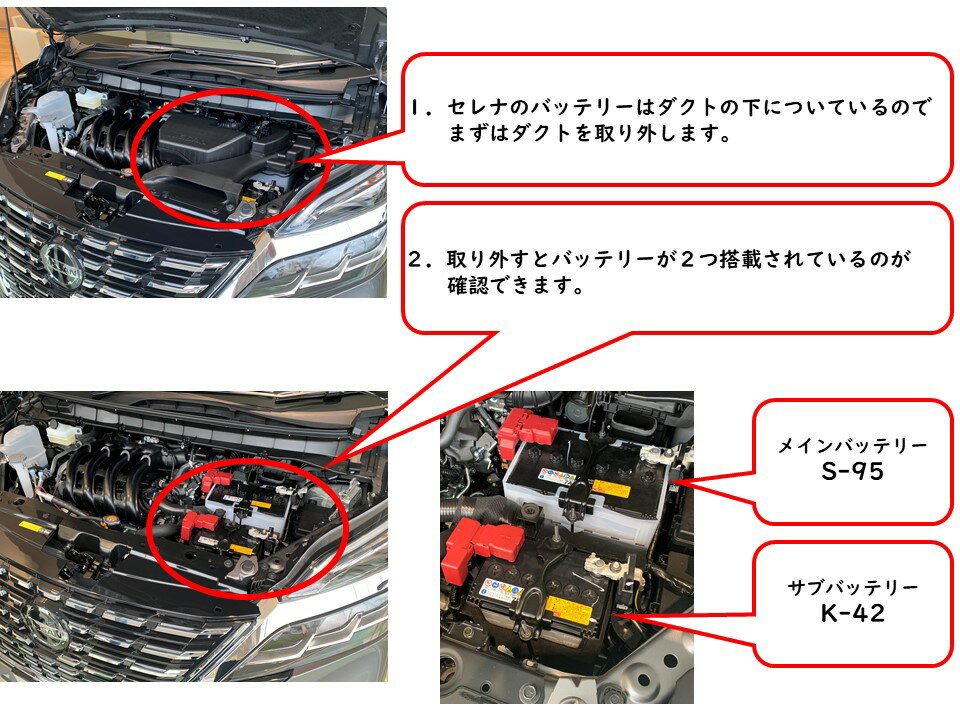 【10日 P10倍確定 + 最大P18倍 + ? 要エントリー】 【新品 充電済 国産】 セレナ ハイブリッド S-95 + K-42 2個 セット s95 k42 c26 c27 カー バッテリー GS YUASA ジーエス ユアサ 【 ER-S-95/110D26L + ER-K-42/50B19L 】 3