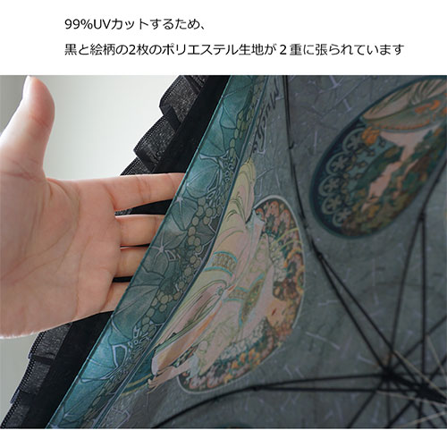 傘 レディース 晴雨兼用｜名画フリルジャンプ傘〜晴雨兼用〜（ミュシャ「蔦と夢想...