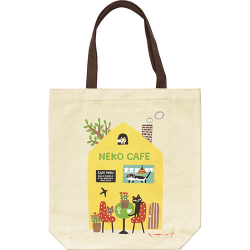 Rakuten - ネコポス トートバック レディース｜糸井忠晴 コットン トートバッグ「NEKO CAFE」｜おしゃれ かわいい レディース 通学 エコバッグ サブバッグ 大人 軽量 軽い 布 コットン100 綿100 マグネット付き 内ポケット付き ネコ 猫 母の日
