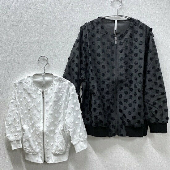 Rakuten - 【メーカー価格19800円】garcon la raison ビッグジャケット ブルゾン シアーフリンジドット 水玉 女の子 男の子 キッズ 春秋 フードなし ジップアップ 羽織 アウター モノトーン モード系 ギャルソンラレゾン 32501T
