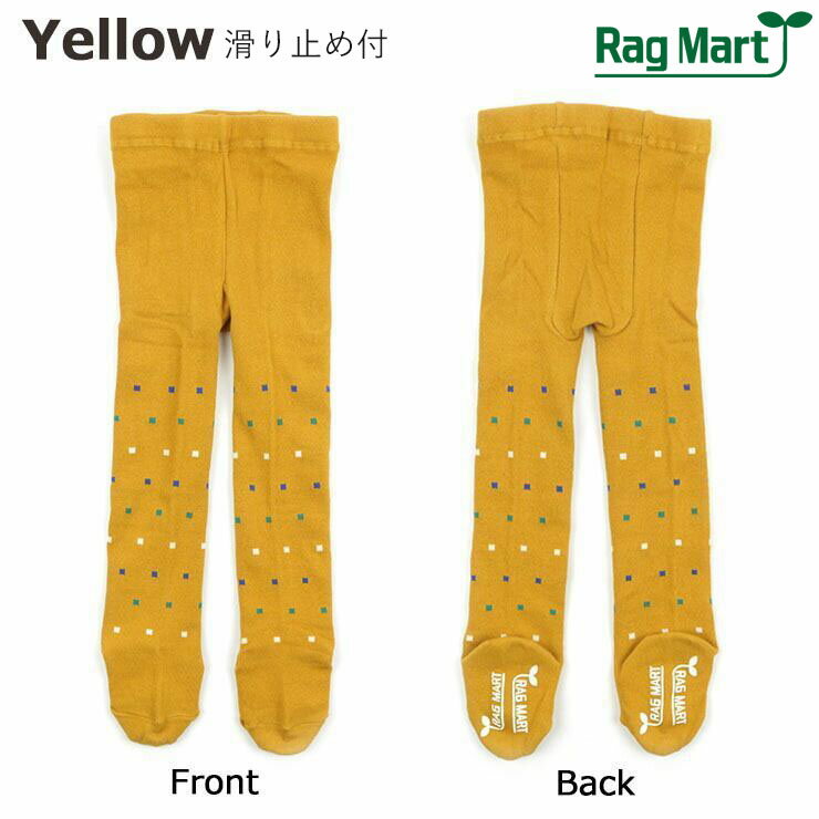 【 セール 】【2530円→330円】子供服 RAG MART ラグマート タイツ スクエア柄 滑り止め付 イエロー レッド ネイビー 85cm 95cm 105cm 1673829【レッグウェア キッズ ベビー 男の子 女の子 秋冬】【メール便対象】