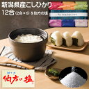 お米ギフト 新潟県産 こしひかり 2合×6袋 12合入 伯方の塩付き 多当和紙入 ギフトセット 真空パック 送料無料 贅沢 リッチ ギフト