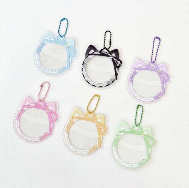 58-65mm缶バッジに！ 猫耳 レース リボン 缶バッジカバー ボールチェーン付 ★ 缶バッチ ケース ねこ耳 透明 痛バ デコレーション キーホルダー 推し活 かわいい