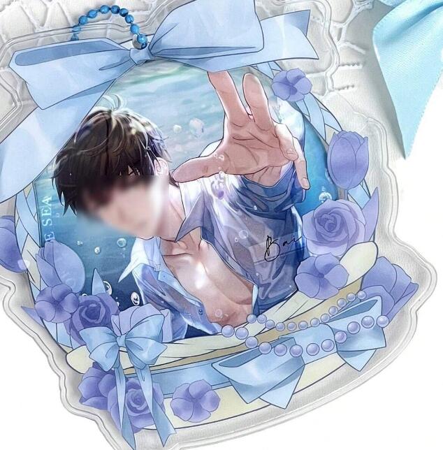 75mm缶バッジ用 ローズリボン カバー ライトブルー 透明 ★ 缶バッチ ケース 水色 薔薇 パール キーホル..