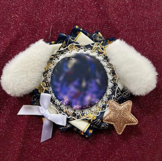 58mm缶バッジ用 たれうさ耳ロゼット ネイビーブルー ★ ロゼッタ 青 紺 うさぎ ウサギ 痛バ デコレーシ..