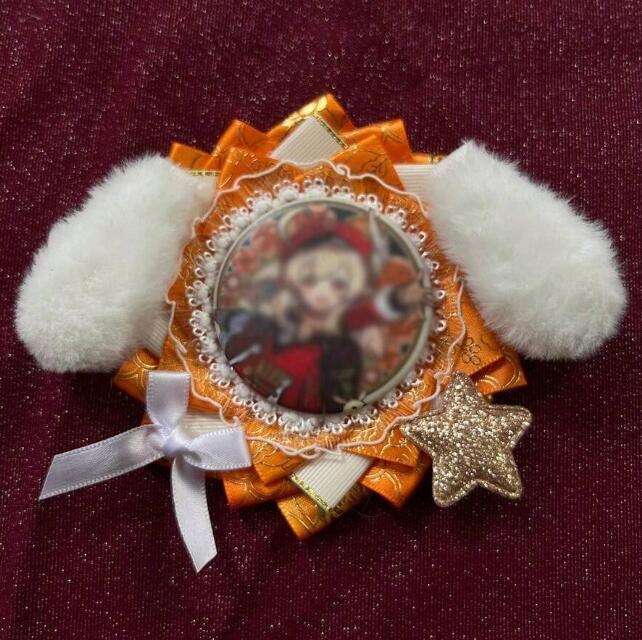 58mm缶バッジ用 たれうさ耳ロゼット オレンジ ★ ロゼッタ 橙色 うさぎ ウサギ 痛バ デコレーション オーナメント ペンダント 飾り