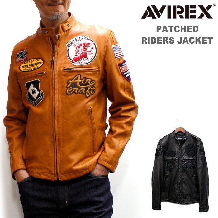 楽天PARADISE　MARKETセール！アビレックス/AVIREX 羊革ワッペン付きスタンドシングルライダース / PATCHED SINGLE RIDERS JACKET 2022年 （メンズライダースジャケット レザージャケット バイカースタイル）