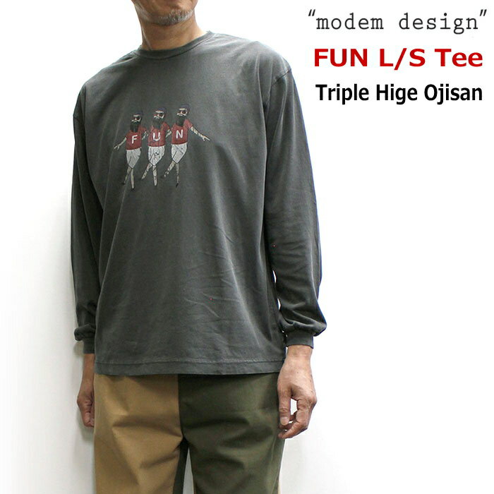 modem design(モデムデザイン) FUN トリプルヒゲおじさん ヴィンテージ加工長袖Tシャツ