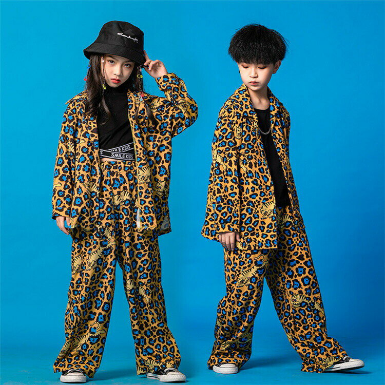 樂天商城 - 3点セットキッズダンス衣装 セットアップ 黒シャツ ヒョウ柄 パンツヒップホップ 女の子 男の子 長袖 トップス 子供服 ダンス衣装 ストリート 原宿系 レッスン ダンスウェア ジャッズ hiphop k-pop 韓国 110-180cm