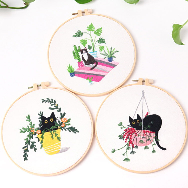 初心者 猫 DIY刺繍工具 刺繍用布 枠 ししゅうキット 20cm1本 クロスステッチ 手作...