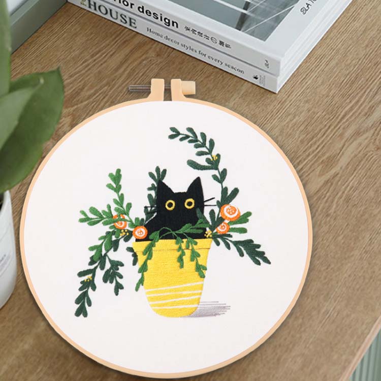 初心者 猫 DIY刺繍工具 刺繍用布 枠 ししゅうキット 20cm1本 クロスステッチ 手作...