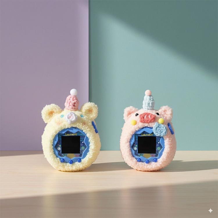 P-NEEDSのケース たまごっち ブルー くま ネズミ カバー もこもこ カバー イエロー Tamagotchi ぶた パープル ピンク Paradise 手作り かわいい たまごっちパラダイス たまごっち 編み込み ケース ふわふわ Tamagotchi Paradise 用 ケース カバー 耐衝撃｜アングル2