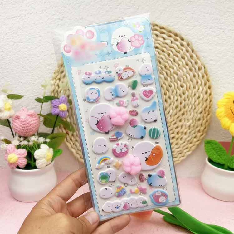 P-NEEDSのごほうびシール ぷにぷに ステッカー シール 肉球 スマホケース 10枚セット 3Dぷっくり ぷくぷくシール キャラクター 動物 手帳 ノート スクイーズ デコ シール ぷっくりシール 水筒 装飾用 立体 文具 子供 ご褒美シール SNS映え｜アングル2