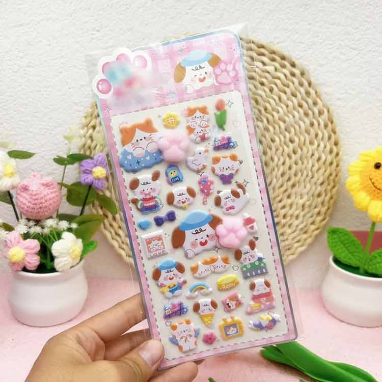 P-NEEDSのごほうびシール ぷにぷに ステッカー シール 肉球 スマホケース 10枚セット 3Dぷっくり ぷくぷくシール キャラクター 動物 手帳 ノート スクイーズ デコ シール ぷっくりシール 水筒 装飾用 立体 文具 子供 ご褒美シール SNS映え｜アングル3