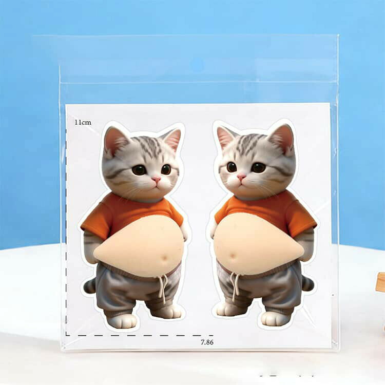 お腹 シール もちもち 6枚セット かわいい お腹 シール 猫 おしりシール ぷにぷに ふわふわ 柔らかい腹 もっちりスクイーズ ぷくぷくシール もっちりシール おなかシール ストレス解消 おなかシール ぷにぷに触感 癒し スクイーズ p-needs-10003770 P-NEEDS サンプル画像3
