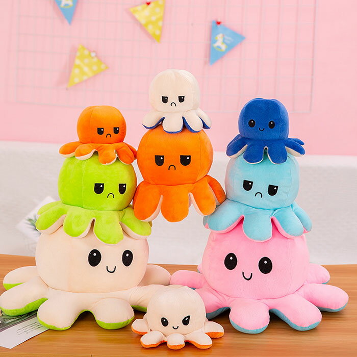 Puppet - 送料無料 ぬいぐるみ タコ 両面 裏返し reversible 40cm フリップタコ人形 売れ筋 お誕生日 プレゼント 記念日/飾り物/撮影道具 タコぬいぐるみ/表情変化 ぬいぐるみ ふわふわで癒される 1個 海外通販