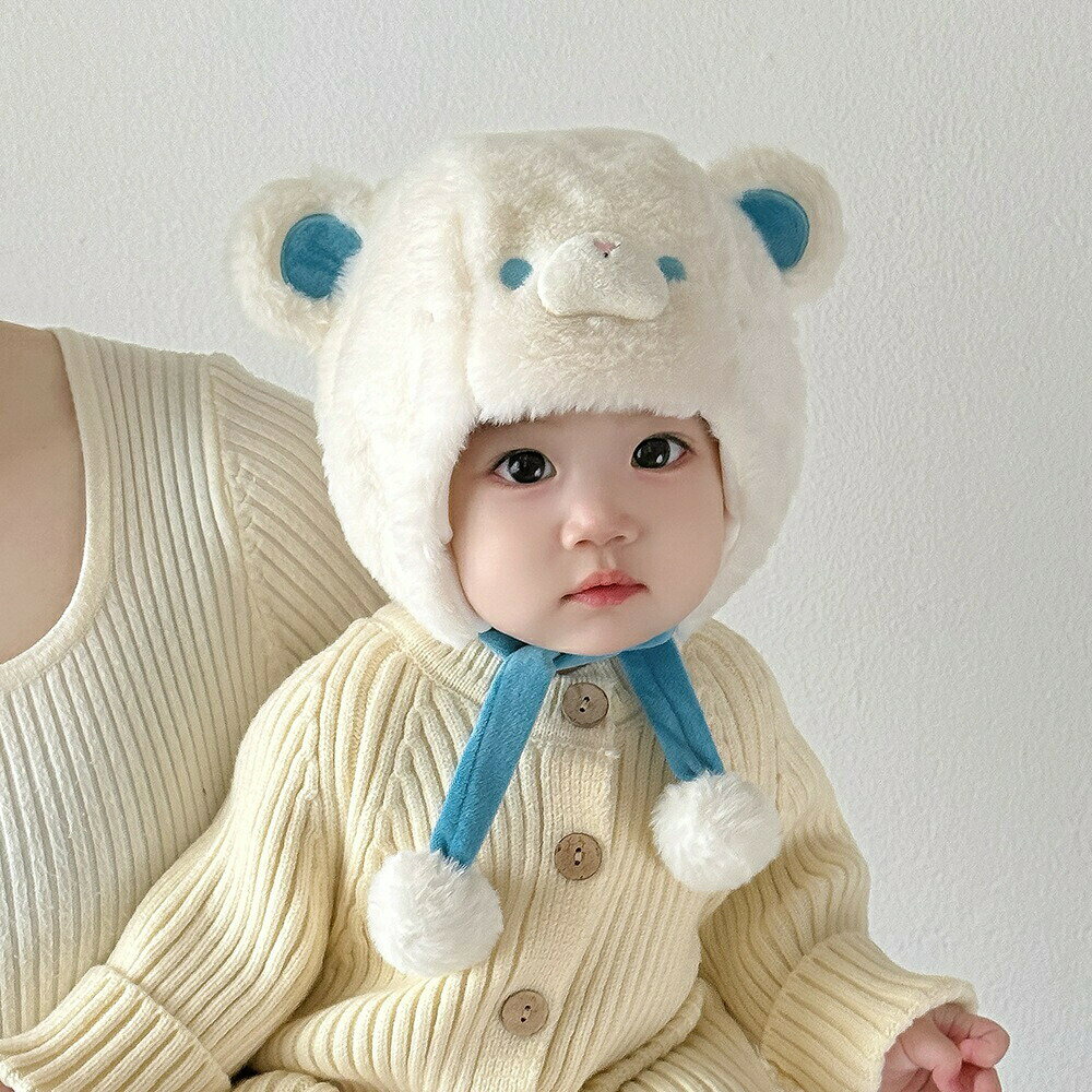 送料無料 子ども用 帽子とマフラー 2点セット くま ベビー フードセット 耳あて付...