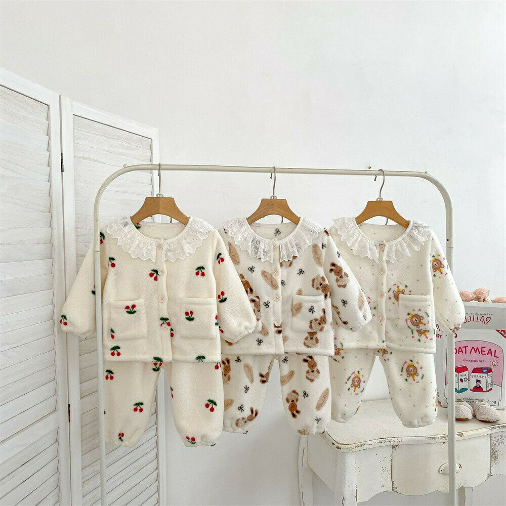 乐天商城 - 送料無料 パジャマ キッズ ルームウェア 長袖 冬服 上下セット 子供服 もこもこ 部屋着 お洒落 あったか 防寒 女の子 かわいい 長袖 73cm 80cm 90cm 100cm 110cm 120cm 両面起毛 プレゼント 秋冬用 寒さ対策 海外通販