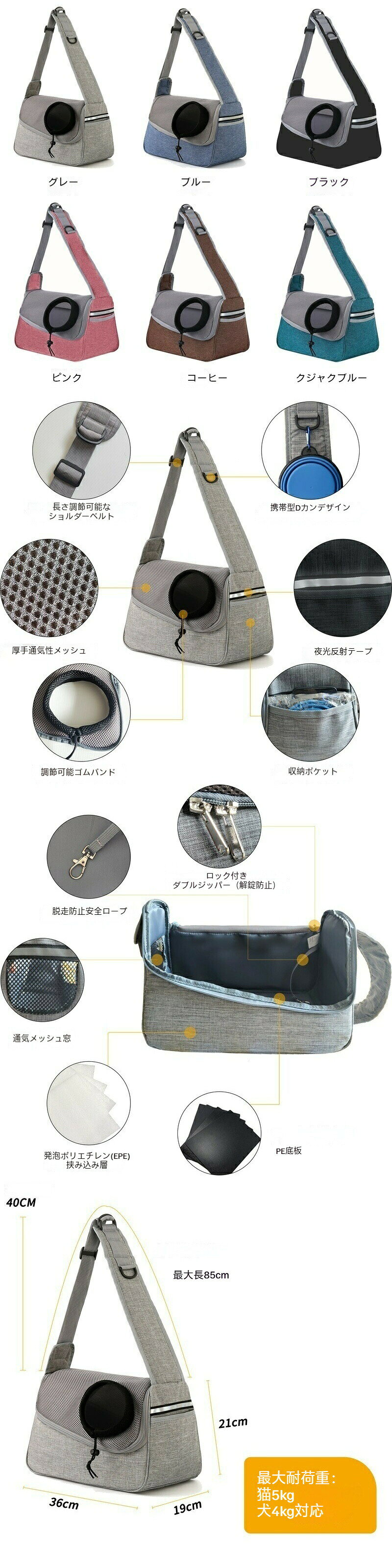 送料無料 猫 犬 ペットキャリー バッグ スリング リュック 2way キャリーケース メ...