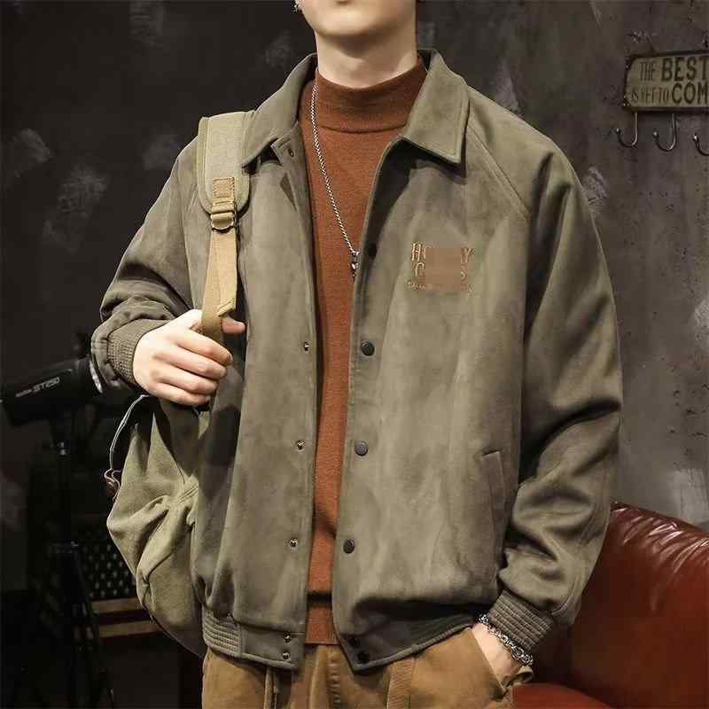 樂天商城 - ジャケット メンズ スエード スタンドカラー ブルゾン ミリタリー ワーク 春秋 薄手 ゆったり カーキ ブラック