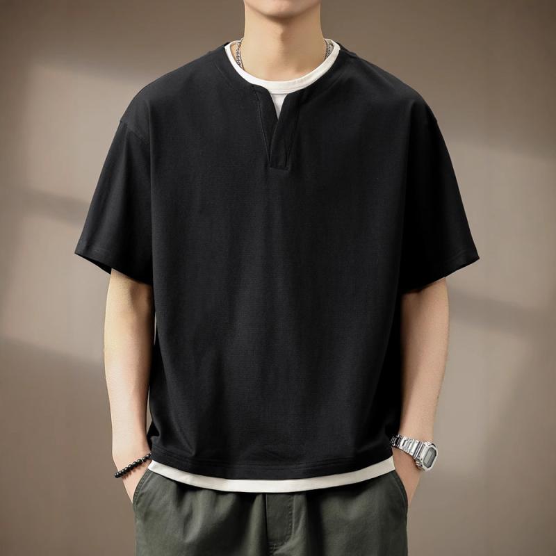 Rakuten - Tシャツ メンズ 男性用 半袖 コットン混紡 接触冷感 ワッフル オーバーサイズ ゆったり ブラック 無地