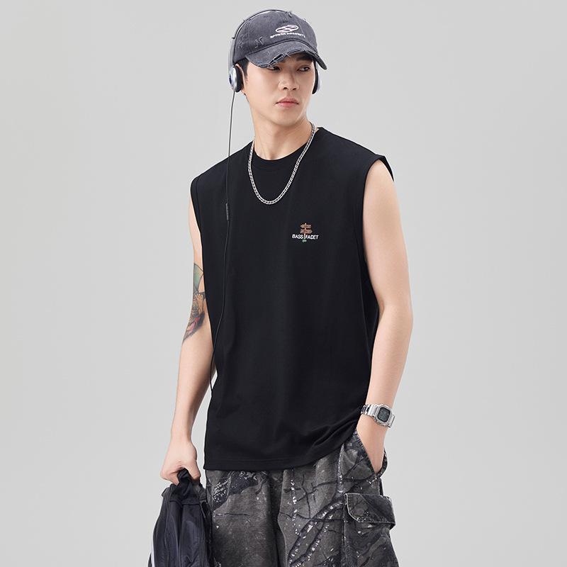 樂天商城 - Tシャツ メンズ ノースリーブ コットン混紡 ゆったり ラウンドネック プルオーバー トップス カレッジ風プリント 薄手 普段使い 部屋着 コーヒー色 ブラック ブラウン ベージュ M L XL 2XL 3XL 4XL