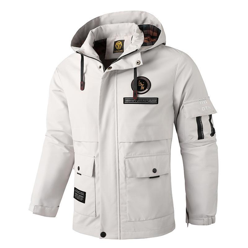 Rakuten - アウター メンズ ジャケット マウンテンパーカー 防水 防風 フード付き 立襟 無地 ポリエステル 合体型 長袖 ポケット 色 アイボリー 緑 グリーン 黒 ブラック 赤 レッド 灰青 ブルー 大きいサイズ アウトドア 普段使い