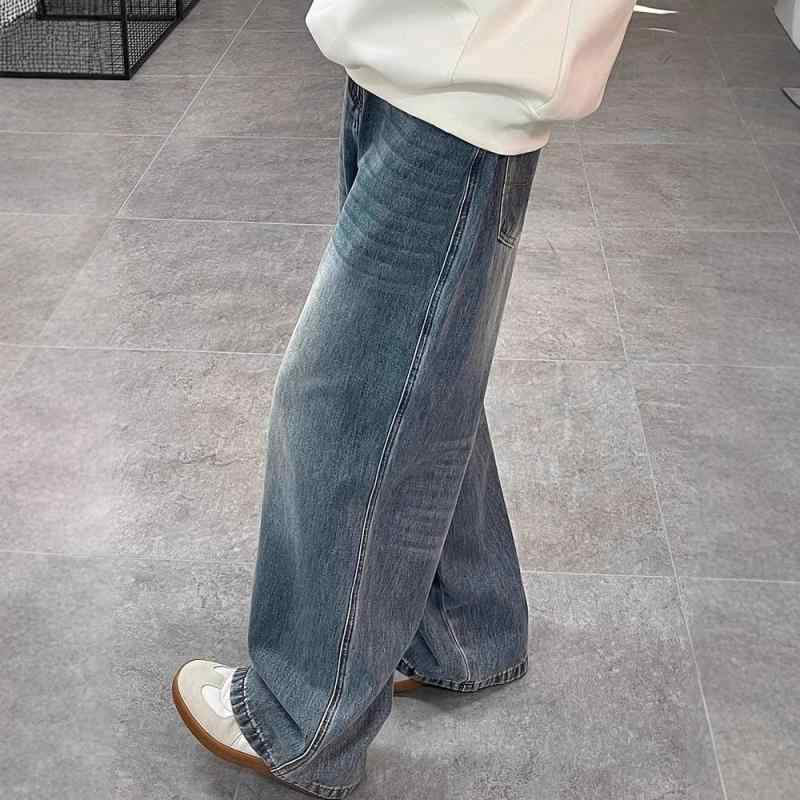 ジーンズ メンズ ゆったり ワイドレッグ デニムパンツ ウォッシュ加工 ストレート...