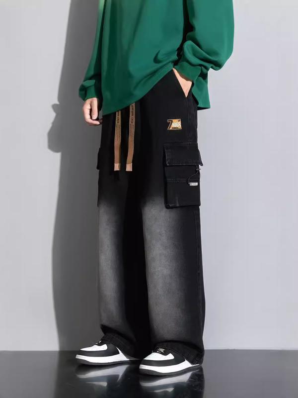 乐天商城 - ワークパンツ メンズ 男性用 ゆったり ストレート ズボン パンツ コットン混紡 大サイズ プラスサイズ 春秋 黒 ブラック 青 ブルー グレー 灰 普段使い1