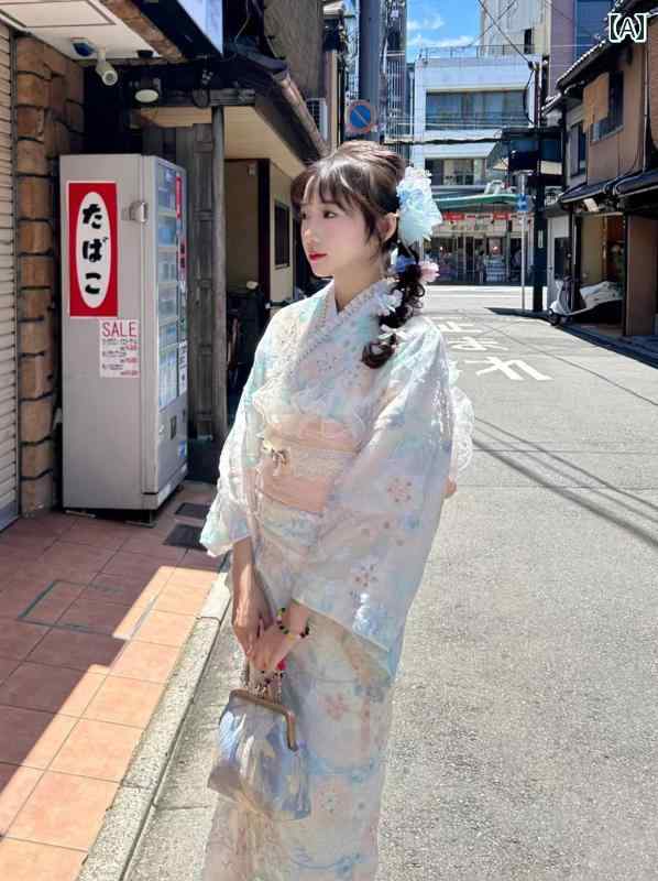 樂天商城 - オレンジ ドット 柄の レース 着物 日本の 伝統 改良 浴衣 重厚な 刺繍 大正 ロマン 写真 撮影用 小道具 カジュアル かわいい