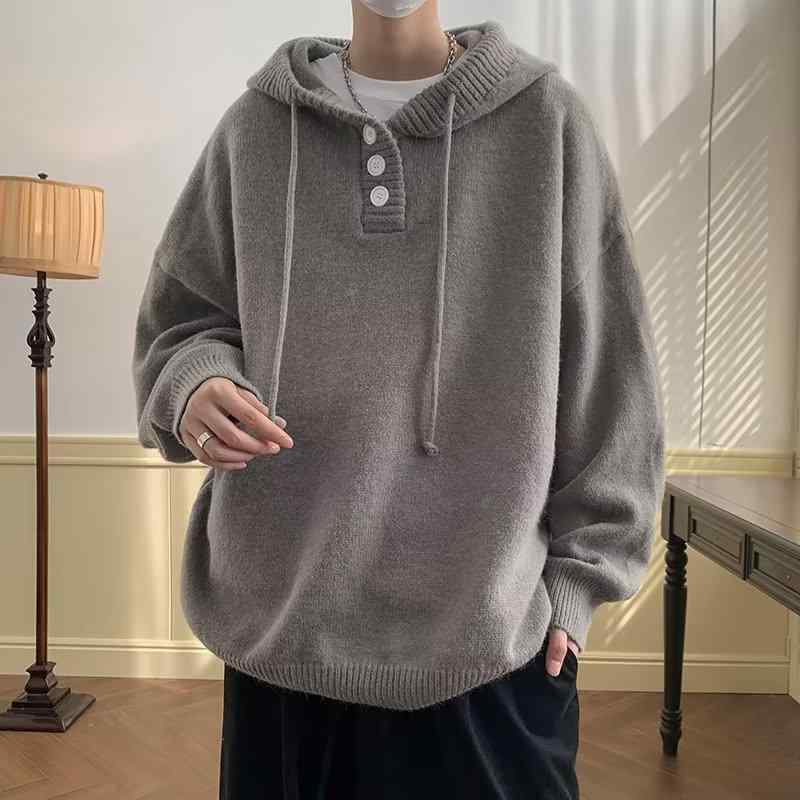 乐天商城 - ニット メンズ 男性用 春秋 学院風 フード付き プルオーバー セーター ゆったり オーバーサイズ レトロ 長袖 トップス カットソー カジュアル 普段使い