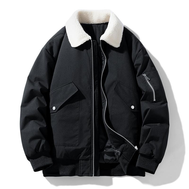 Rain Wear - ダウンジャケット メンズ コットンジャケット 羊の毛 襟付き 厚手 防寒 冬物 アウター ブラック カーキ オフホワイト