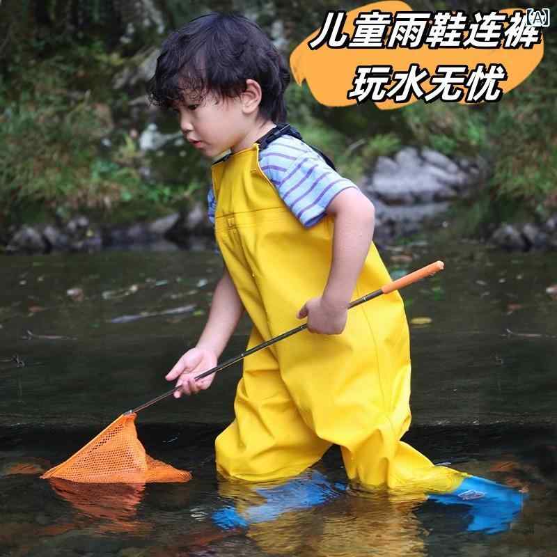 樂天商城 - 子供用 レインブーツと ロンパース オール イン ワンの 水 遊び用 防水 スーツ ウェーディング パンツ ビーチの 服 海 キャッチ ストラップ