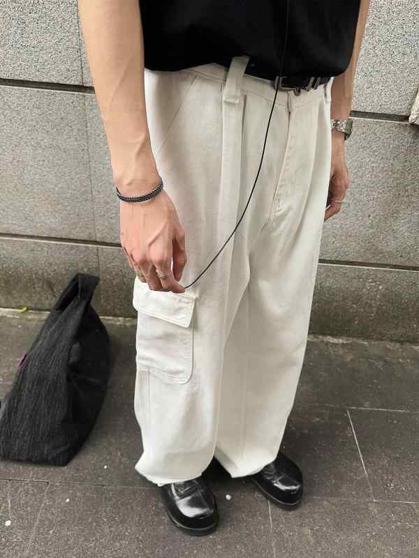 樂天商城 - パンツ メンズ 男性用 ワークパンツ 春秋 ズボン ゆったり 太め ワイドレッグパンツ ストリート 無地 ポリエステル 黒 白