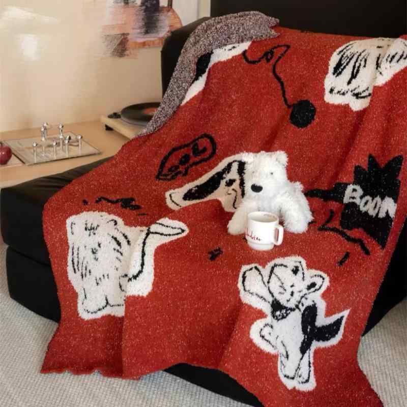樂天商城 - アニメの 子犬の 半面 ベルベット ソファ ブランケット かわいい オフィス 昼寝 レジャー 小さめ 可愛いアニメの犬が描かれた部分が毛布になった半分の裏地付きのソファカバー