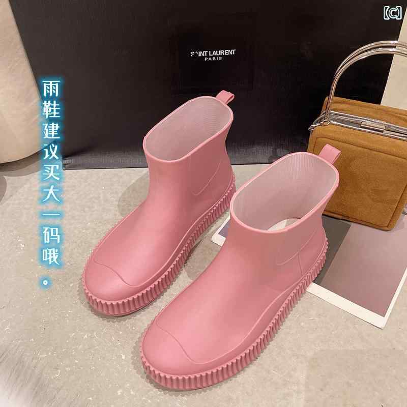 P-NEEDSの日本 カレッジ レインブーツ 女性 滑りにくい ウォーター シューズ ショート ロー トップウォーター ブーツ 洗車 キッチン ゴム 靴 美しい｜アングル3