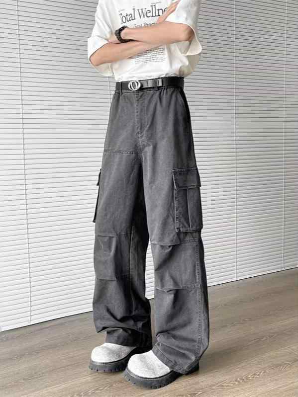 樂天商城 - パンツ メンズ 男性用 カーゴパンツ ミリタリーパンツ ワークパンツ 涼しい ポリエステル 接触冷感 多ポケット ゆったり ワイドレッグ 普段使い 部屋着 春夏 グレー グリーン
