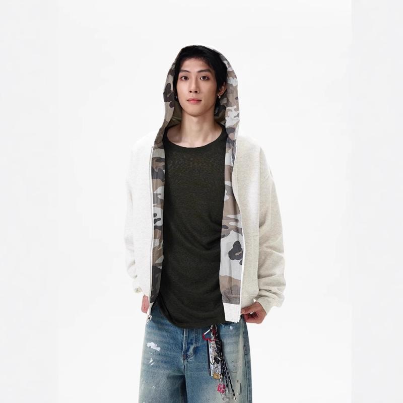 Wear - ジャケット メンズ 男性用 ミリタリー 迷彩 リバーシブル ブルゾン フード付き スウェット トレーナー レトロ ゆったり カジュアル スタイル 春秋(x2)