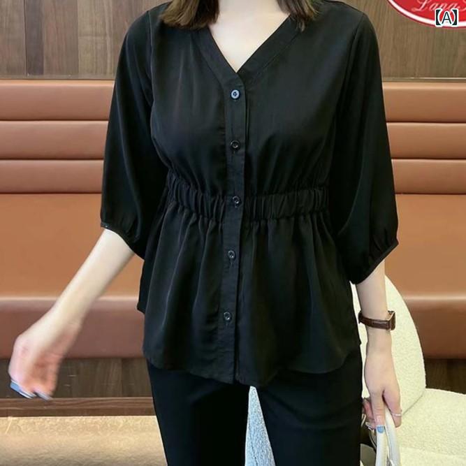 樂天商城 - 夏 レディースシャツ トップス 半袖 年齢 減らす 美しく スタイリッシュ 小さめ シャツ ニッチ シフォンシャツ 小柄