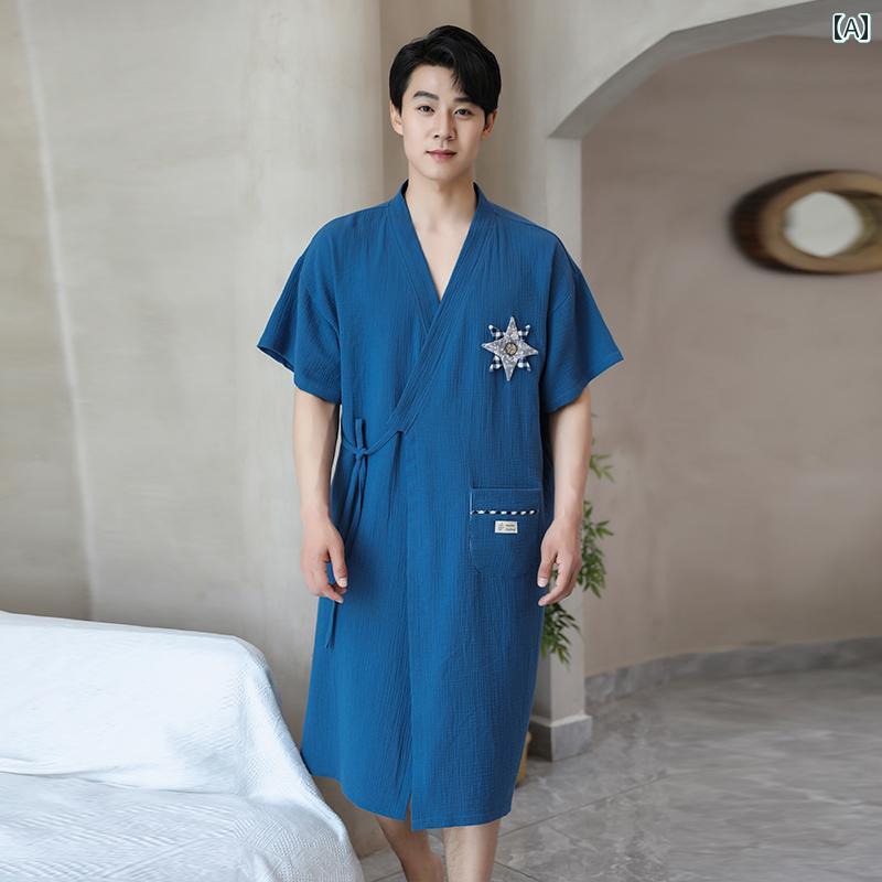 Bathrobes - 夏用 薄手 コットンガーゼ バス タオル メンズ ラップ 大人用 バスローブ 可能 速乾 吸水性 水泳.カラフルカラーオシャレ