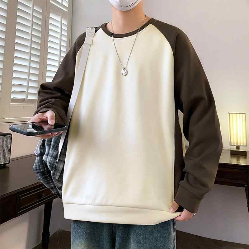 樂天商城 - トレーナー メンズ 配色 スウェット 長袖 トップス プルオーバー カットソー 春物 ポリエステル 普段使い スポーティー カジュアル ブラック ホワイト ベージュ グレー