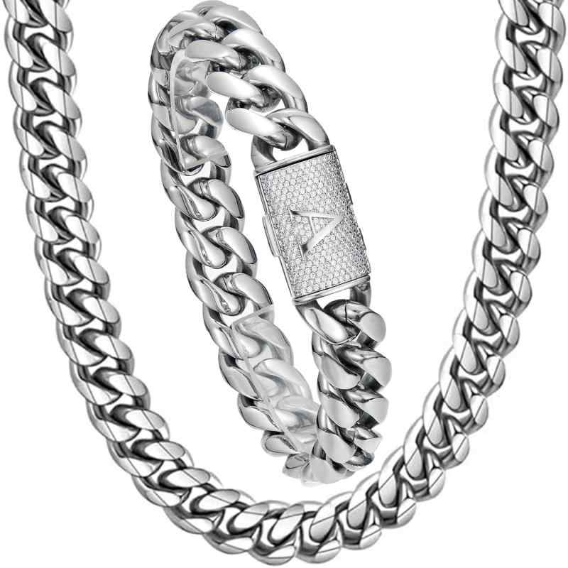 樂天商城 - ネックレス メンズ レディース チタン鋼 ステンレス 薄型 喜平 14mm 幅 シルバー シルバー イニシャル アルファベット
