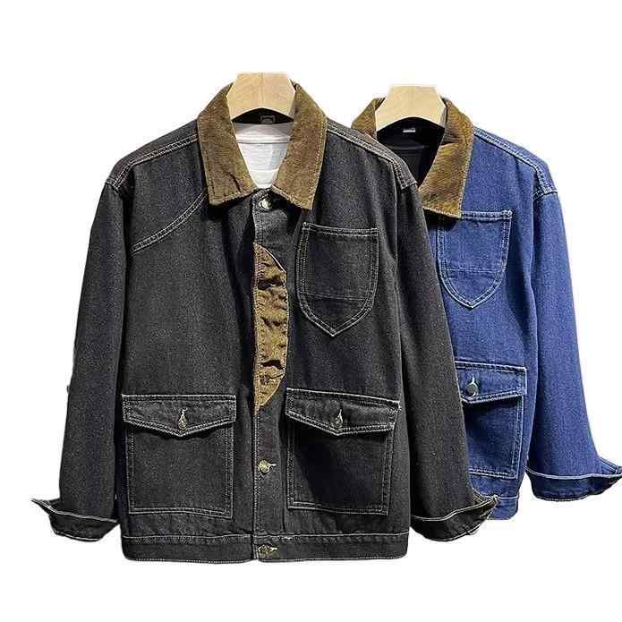 Rakuten - デニムジャケット 男性用 Gジャン ブルゾン アウター カジュアル 日系 レトロ 秋物 コットン ブラック ブルー