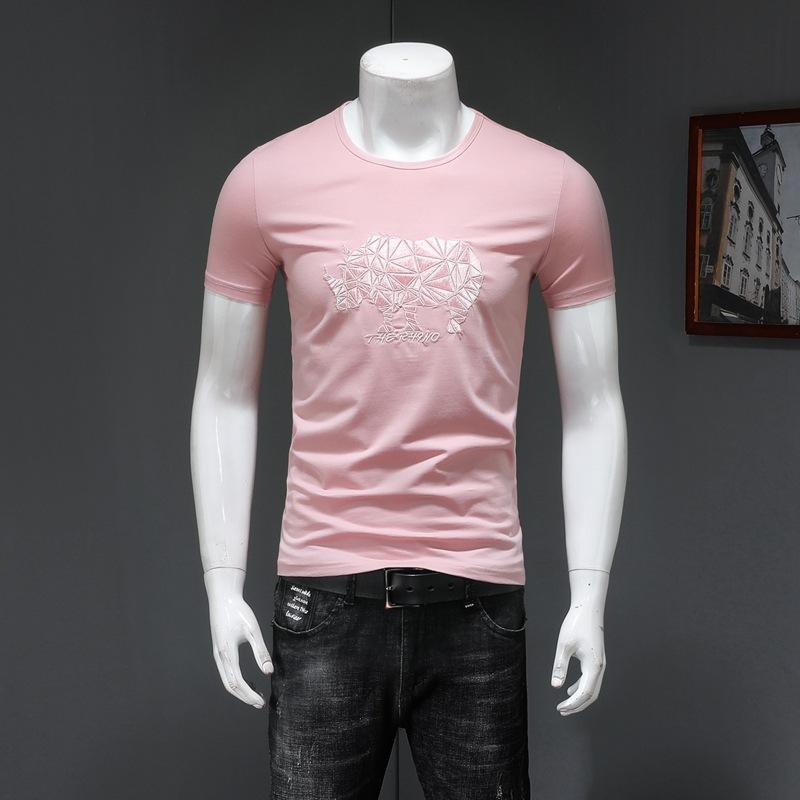 樂天商城 - Tシャツ メンズ 半袖 コットン スリムフィット 刺繍 ラウンドネック 韓国 カジュアル トップス カットソー 春夏 ホワイト レッド イエロー ブラック