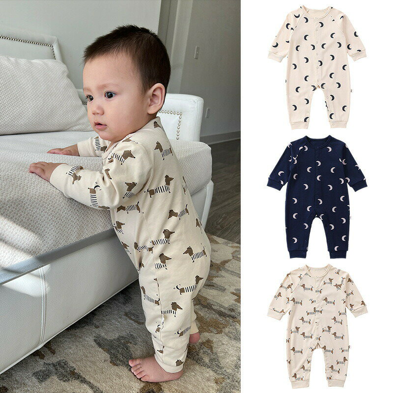 樂天商城 - ベビー服 長袖 ロンパース カバーオール 長袖 月 dog 犬 moon ベビーパジャマ ルームウェア 女の子 男の子 0〜24ヶ月 ベビー肌着 新生児服 春 秋 冬 66 73 80 90cm 送料無料 楽天海外通販