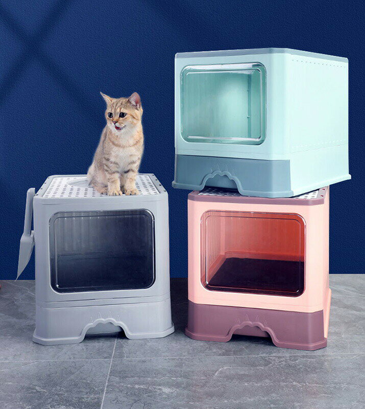 送料無料 猫 トイレ ネコトイレ キャット 猫用トイレ 全3色 お掃除簡単 飛び散りにくい 脱臭バッグ付き スコップ付き シンプル キャットトイレ おしゃれ 猫用品 猫砂 50.5*35*19cm 楽天海外通販