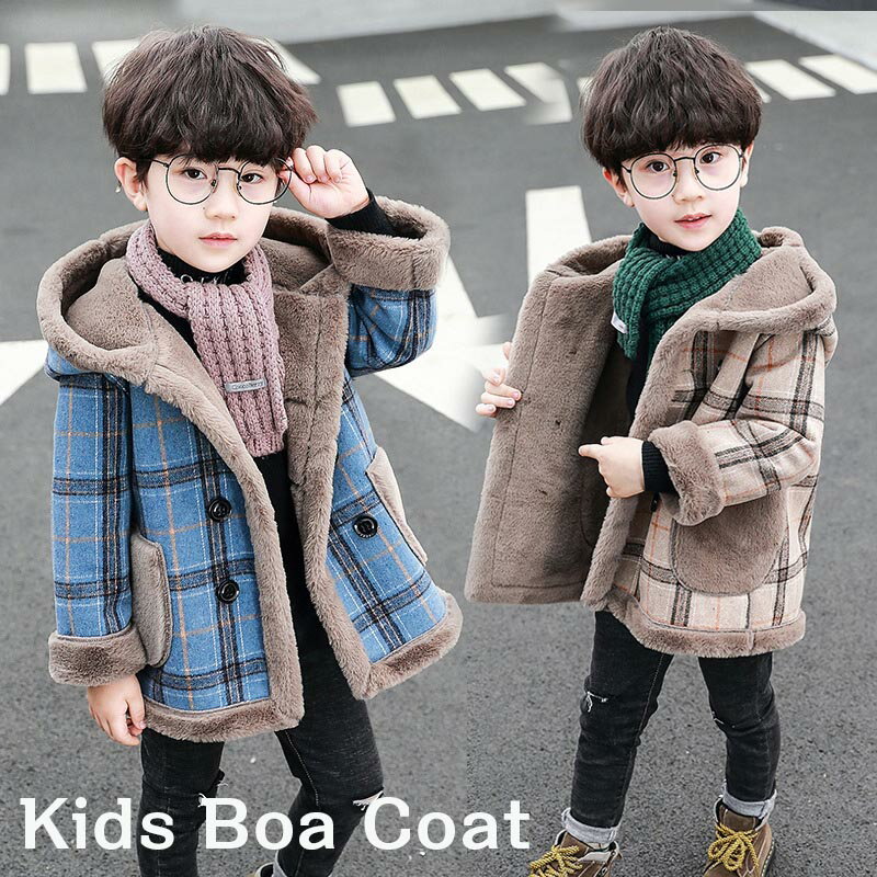 樂天商城 - 送料無料 ダッフルコート キッズ 学生 通学 女の子 男の子 ロング アウター フード付きコート チェック柄 韓国 子供服 チェック 上着 防寒裏ボア 裏ボア中綿ジャケット キッズ ジャケット ジャンパー 防寒 コート90/100/110/120/130/140 楽天海外通販