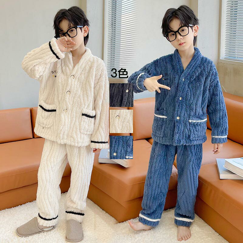 Pajamas, Nighty - 送料無料 キッズ ルームウェア もこもこ 前開け ルームウェア 男の子 女の子 あったか キッズ パジャマ 上下セット 秋 冬 おしゃれ 可愛い 長袖 トップス ズボン 部屋着 ふわふわ ジュニア 防寒 120 130 140 150 160 170 楽天海外通販