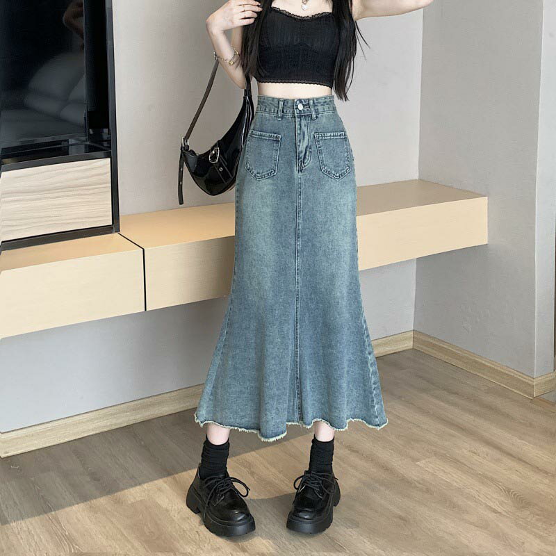送料無料 デニム スカート ロング レディース マーメイドスカート おしゃれ かわいい きれいめ ロンスカ 小さいサイズ 春夏秋冬 オールシーズン カジュアル 可愛い フェミニン きれいめ エレガント おしゃれ お出かけ デイリー 普段着 ポケット 春 夏 秋 楽天海外通販